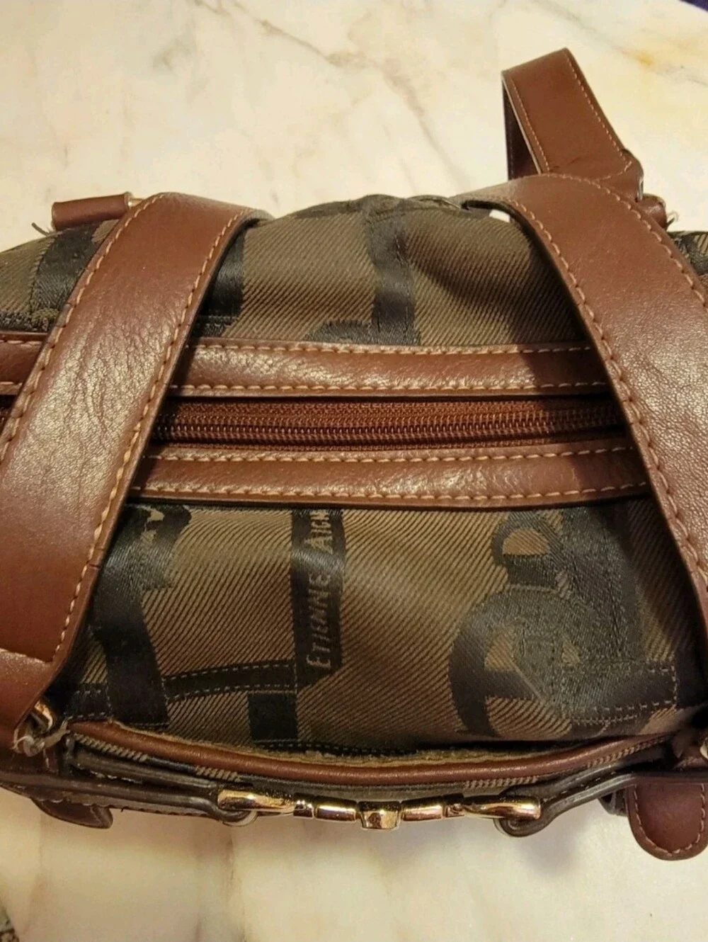 Etienne Aigner Signature Monogram Canvas Satchel Bag | Brown Trim | Gold